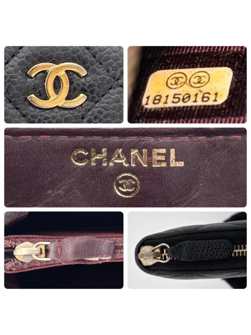 Chanel Quilted Caviar Leather Zip Around Wallet Black